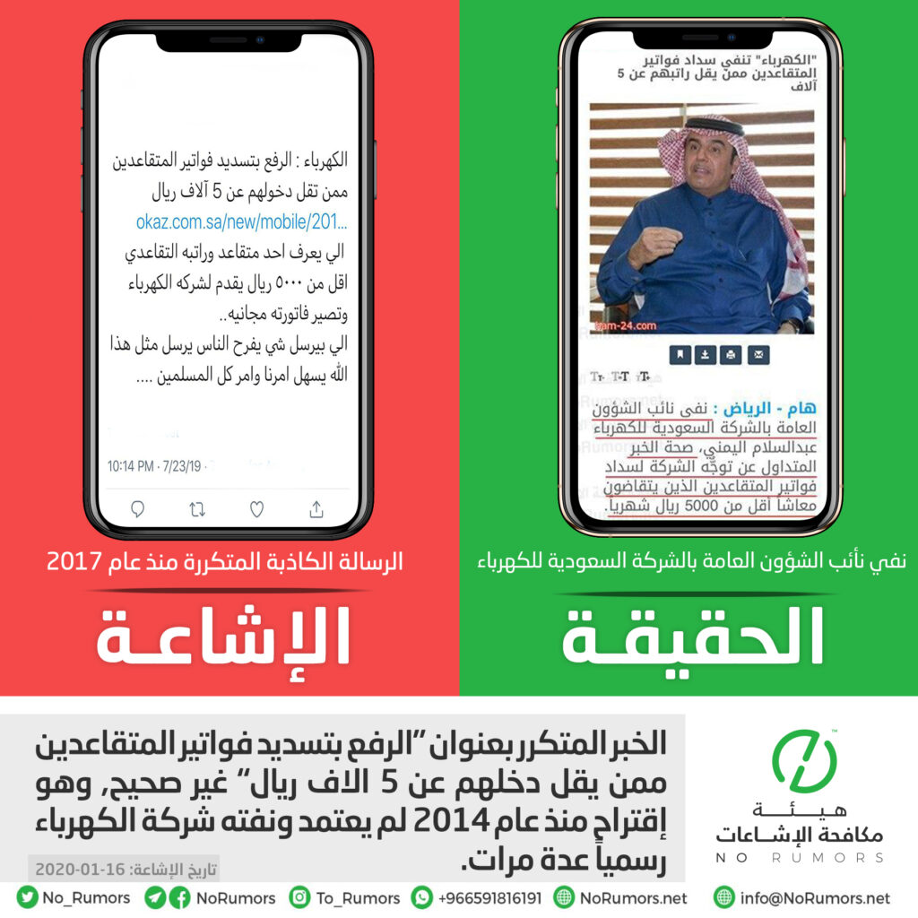 حقيقة الرفع بتسديد فواتير المتقاعدين ممن يقل دخلهم عن 5 الاف ريال